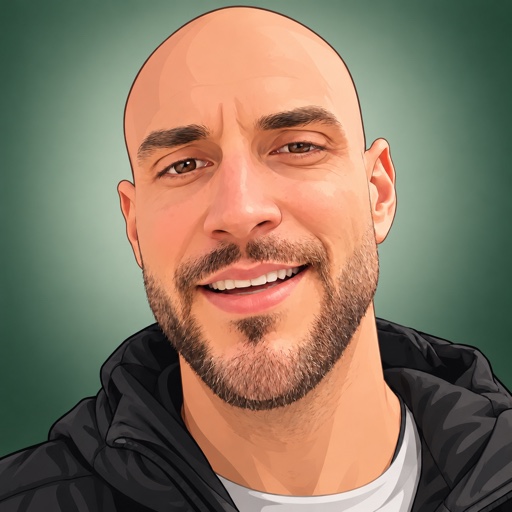 Smiling cartoon portrait of Chris Bakoulas